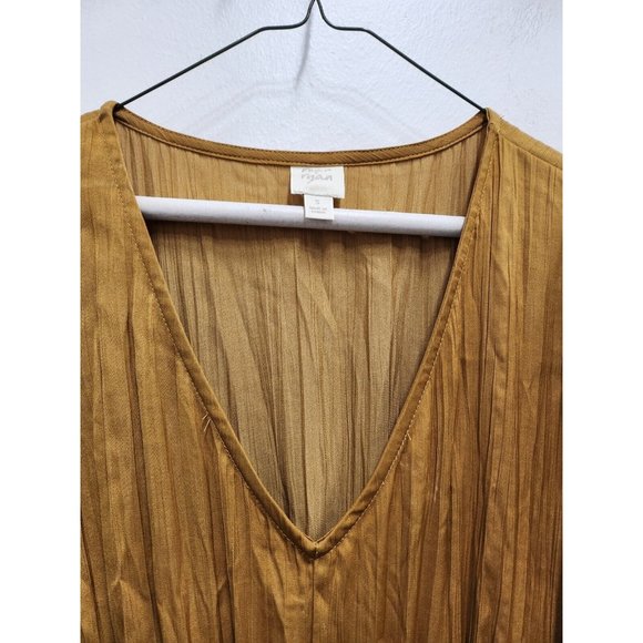 Roan + Ryan Womens Talulah BOHO Midi Dress Small Mustard Yellow Ruffled V-Neck - Picture 5 of 12